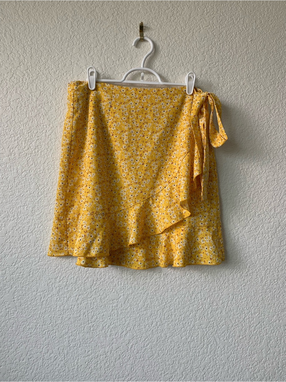 Sunny Yellow Floral Tie-Waist Mini Skirt